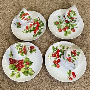 Vintage 70s Porcelain Mixed Fruit Cup & Saucer Sets Eda For Seymour Mann 4 Sets
